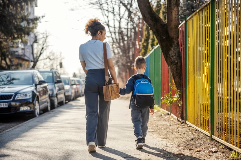 Mother and child walking together